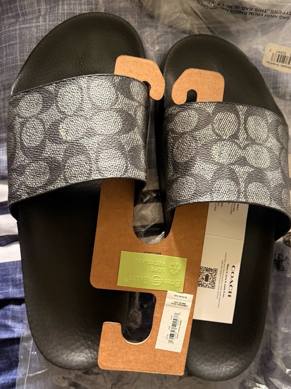 Coach Black Logo-Textured Slide Sandals